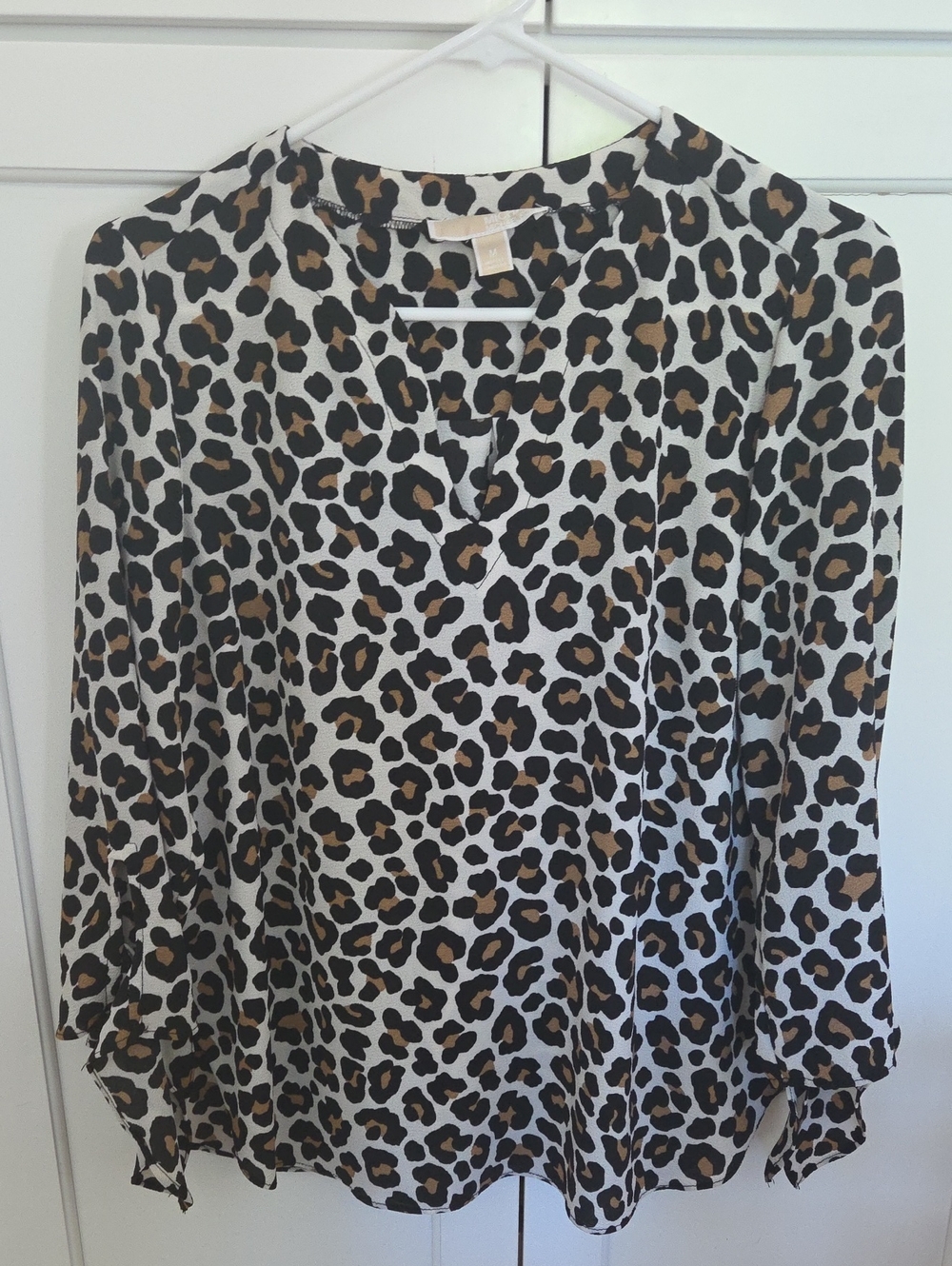 Michael Kors Leopard Print V-Neck Blouse - Black & Brown